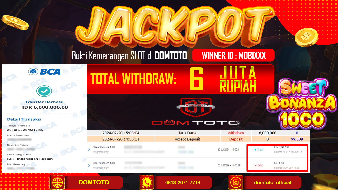 JACKPOT SLOT PRAGMATIC SWEET BONANZA 1000 20 JULI 2024